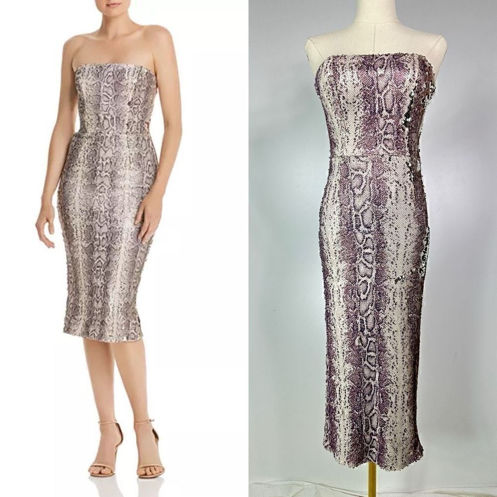 Dress the Population Strapless Sequin Snake-Print Midi Dress Size XXS .Mob Wife.